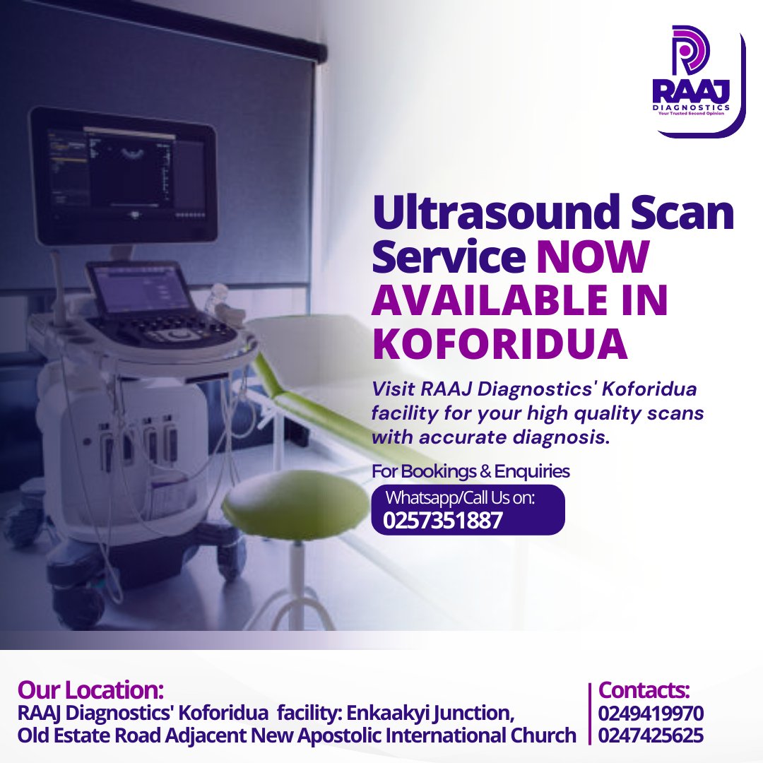 raajdiagnostics's tweet image. High quality ultrasound scan service now available @raajdiagnostics' #koforidua facility.
#pelvicscan #abdominopelvicscan #obstetricscan #fetalanomalyscan #breastscan #mskscan and many more.
