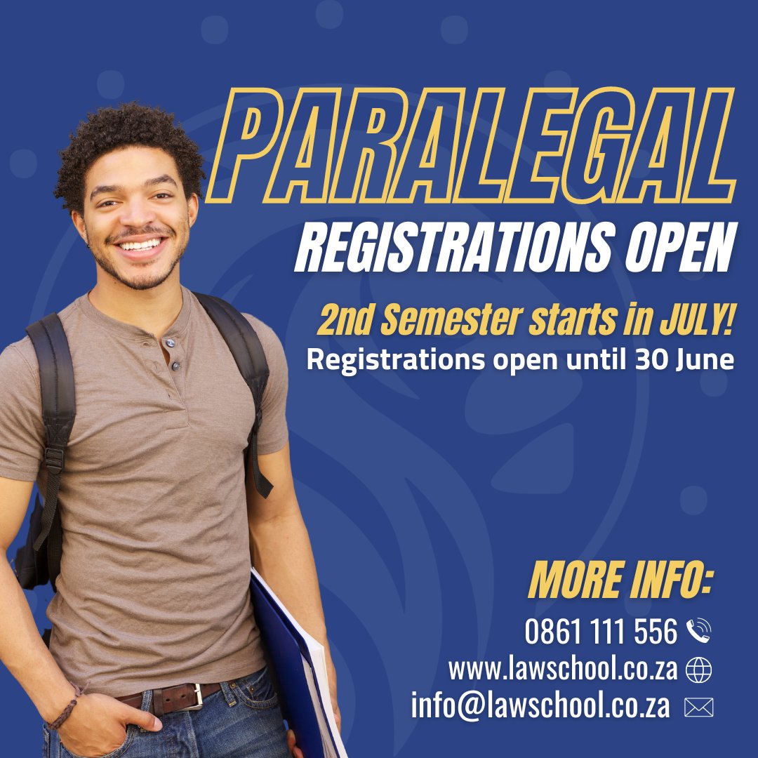 📢 Attention aspiring Paralegals! Our next semester starts in JULY 🎉

Register TODAY lawschool.co.za or contact us at info@lawschool.co.za

#ParalegalStudies #LegalEducation #SouthAfricanLawSchool #LegalEagle #paralegalstudent #legalstudies #lawcareer #EnrolToday