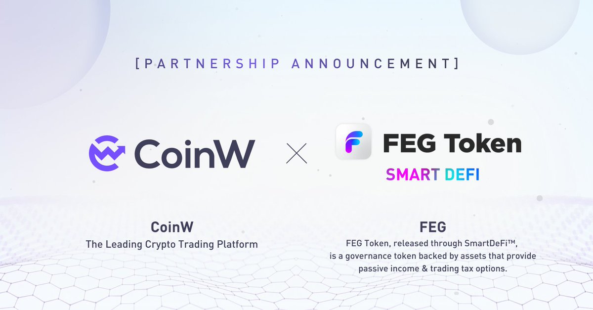 CoinWOfficial's tweet photo. 🤝 #CoinW @CoinWOfficial and #FEG @FEGtoken have recently announced a strategic partnership to form comprehensive collaborations in various fields!

🔥 FEG will support CoinW in making its debut in the SmartDeFi field and have a deep development within the ecosystem. 

💪 CoinW, in turn, will provide comprehensive resources to support FEG’s SmartDeFi projects.

Details: https://t.co/wQ0YSF9OeM