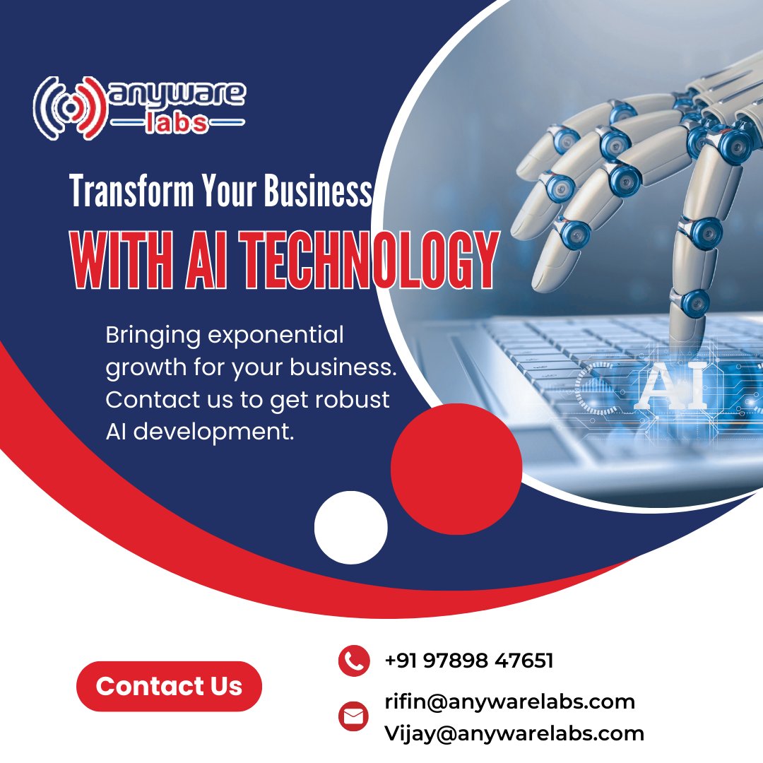 anywarelabsch's tweet image. Visit: anywarelabs.com
Call @ 09789847651
Mail to rifin@anywarelabs.com
vijay@anywarelabs.com

#ai #anywarelabs #aiapplications #aiapps #artificialintelligence #aitechnology #aiprojects #aivideo #aiimage #aitext #aiaudio #aicompany #aicompanies #aidevelopment #aideveloper