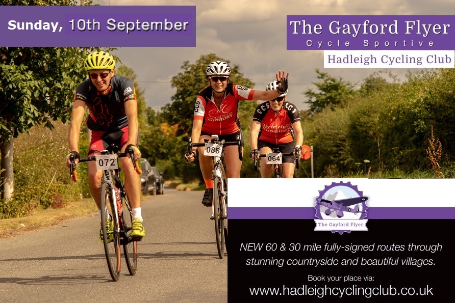 #Hadleigh Cycling Club’s #GayfordFlyer #sportive will take place on Sunday, 10th Sept. £15 to enter via @BritishCycling  hadleigh.co.uk @HadleighNub @HadleighLabour @BaberghDistrict @Active_Suffolk @HadleighTC @BoxfordBikeClub @rovers_cc @wswtri @elmycycles @mick_fraser