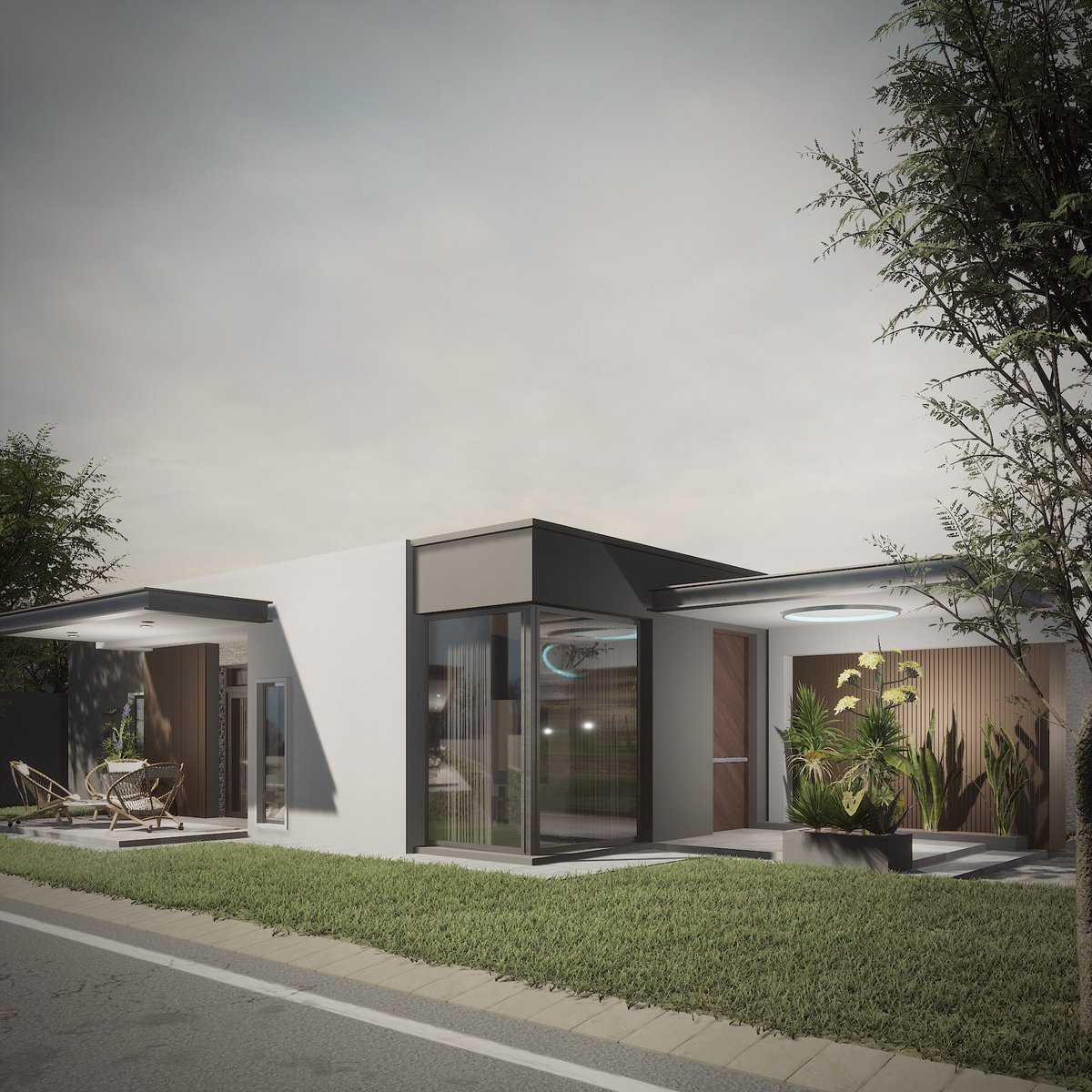 1/2. Excited to have completed a design for House AR, Rainham Park. 3 bedrooms, one ensuite, open plan kitchen, dining and living. Clean modern look. Cost effective build. Floor area 163 SQM, stand size 280 SQM.