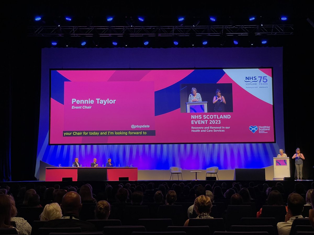 NHS24's tweet photo. Recovery and renewal is the theme at today’s #nhsscot23 which also marks 75 years of our national health service.  #NHSScot75 💙@NHSScotland https://t.co/6vy7kIF4oV