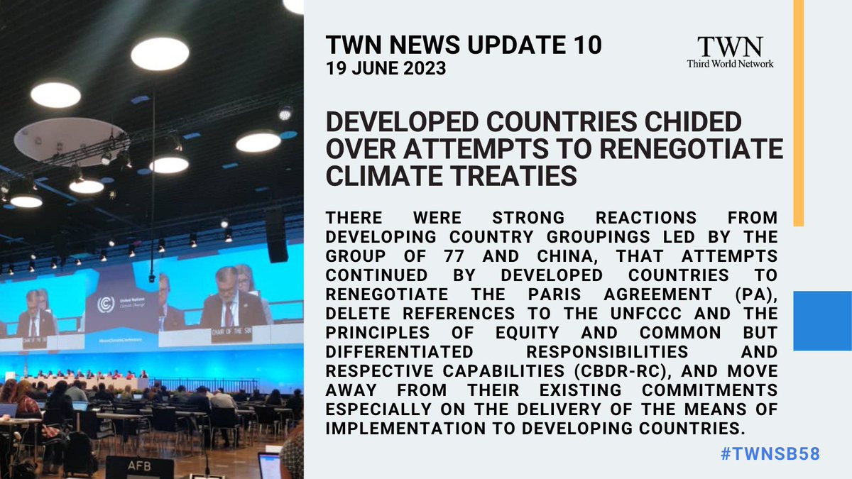3rdworldnetwork's tweet photo. The closing plenary of the Bonn climate talks of the 58th session of the UNFCCC’s SB58 held on June 15, saw statements by groupings of Parties providing their assessment of progress / lack of it.

#TWNSB58

➡️ https://t.co/XewhJfsYj1 https://t.co/zkBMuFZ5kh
