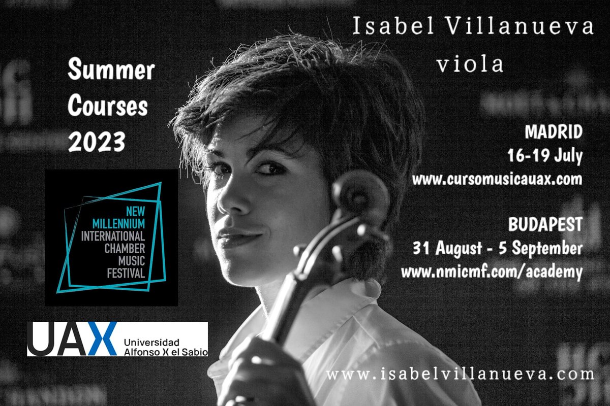 VillanuevaViola's tweet photo. Dear violists, summer is coming!
Still some days left to apply to any of these great plans in #Madrid and #Budapest with fantastic opportunities to learn, share, perform, meet, listen, discover, and improve! Complete summer course experience 🌞😎🎻 #violapower #viola https://t.co/F9BXxEqK1C