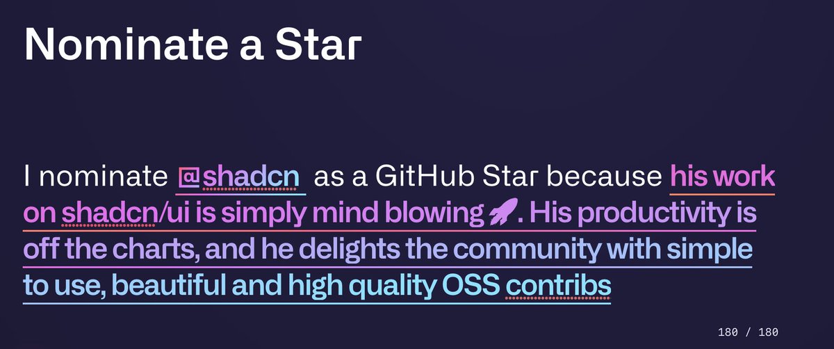 My GitHub Star naturally goes to <a href="/shadcn/">shadcn</a> for his amazing work on shadcn/ui - join the movement and nominate him here stars.github.com/nominate/