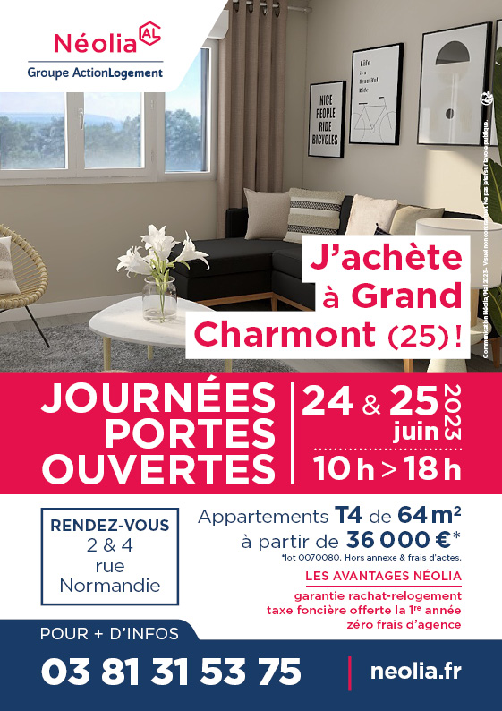 groupeneolia's tweet photo. Portes ouvertes à Grand-Charmont, n'oubliez pas c'est ce week-end 🙂
📅Samedi 24 et dimanche 25 juin 2023 de 10h à 18h
📍Rendez-vous : 2 & 4 rue Normandie
#vente #appartement #prixmalin
---
Néolia groupe @ActionLogement
Une solution habitat à chaque étape de la vie https://t.co/5Amc1ShlX6