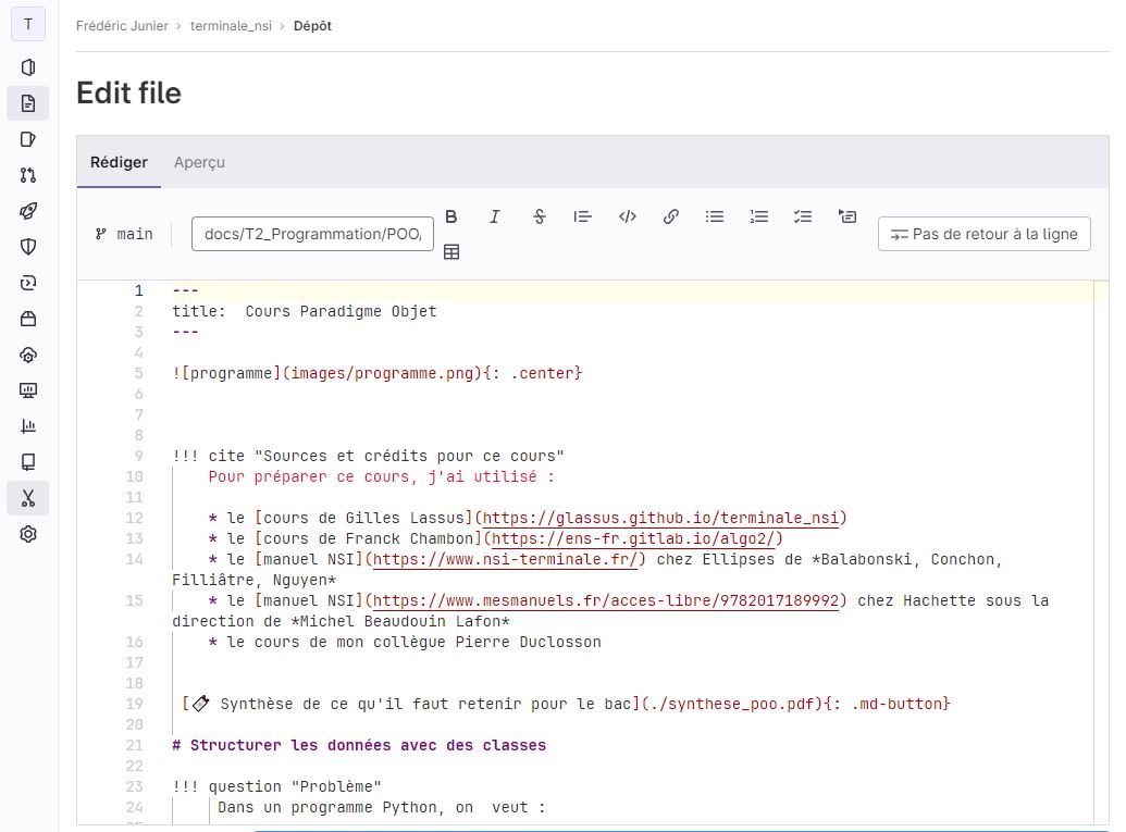 LeLibreEdu's tweet image. [REL] Exemple d'enseignant qui crée du contenu pédagogique en markdown (image de gauche) pour le pousser ensuite en site web (image de droite), le tout à partir de la forge des communs numériques éducatifs.
#LaForge #IntegrationContinue #Pages #Mkdocs
forge.aeif.fr/fjunier/termin…