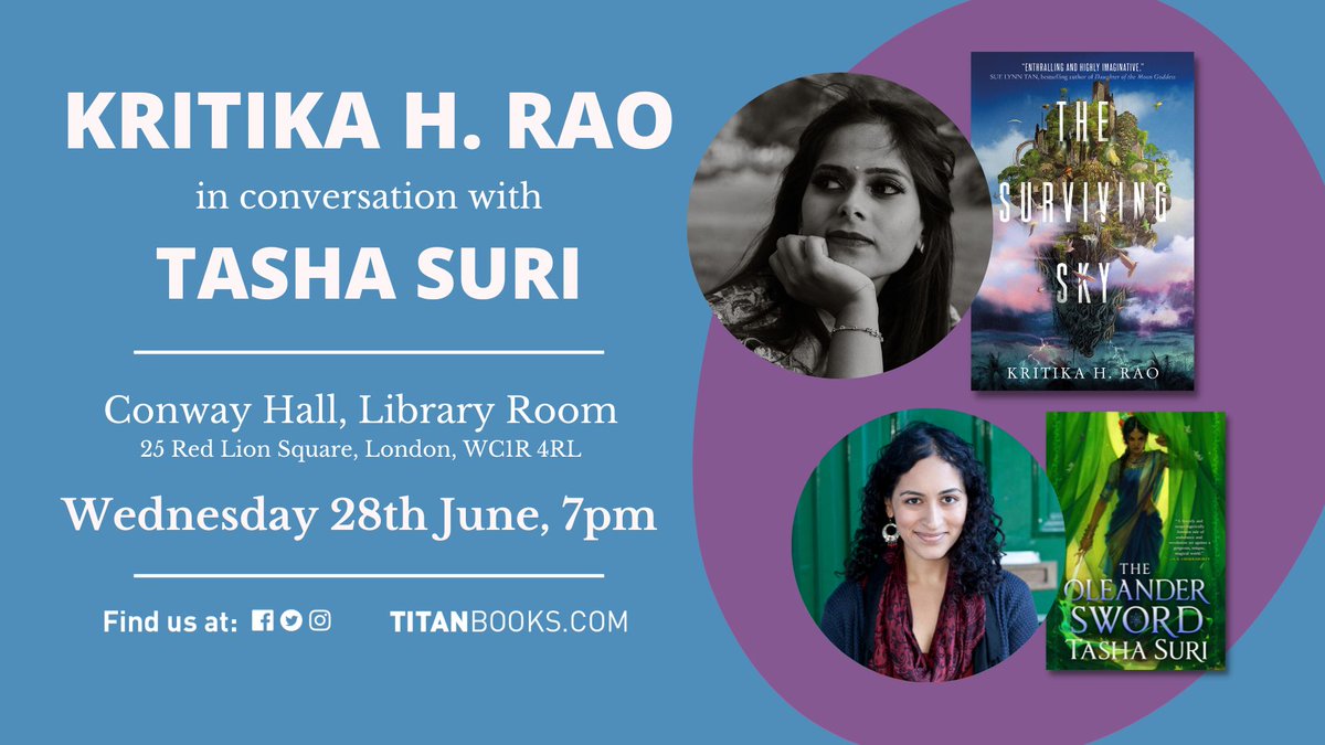 TitanBooks's tweet image. 🚨 ICYMI, on June 28th to celebrate the publication of @KritikaHRao's THE SURVIVING SKY! Kritika will be in conversation with @tashadrinkstea, author of The Burning Kingdoms trilogy. 

Tickets: bit.ly/TheSurvivingSk…