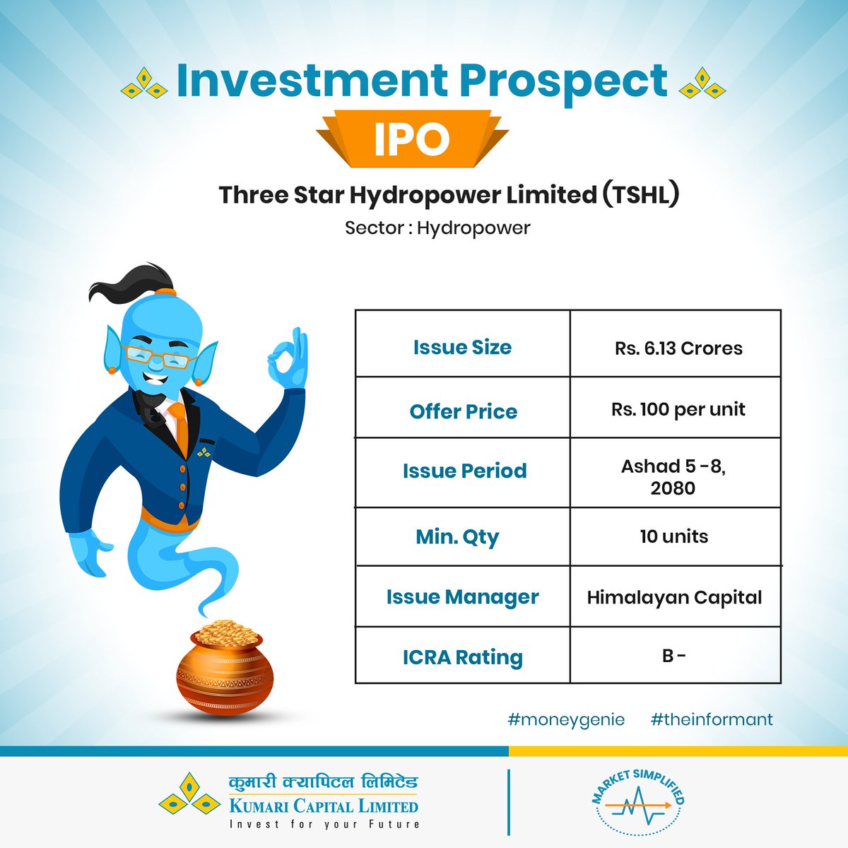 Investment Prospect: IPO Alert!!!

IPO of Three Star Hydropower Limited (TSHL) has been opened for applications to general public from today, June 20 to 23, 2023. 

**This content is solely intended for informational purposes and should not be construed as a recommendation.