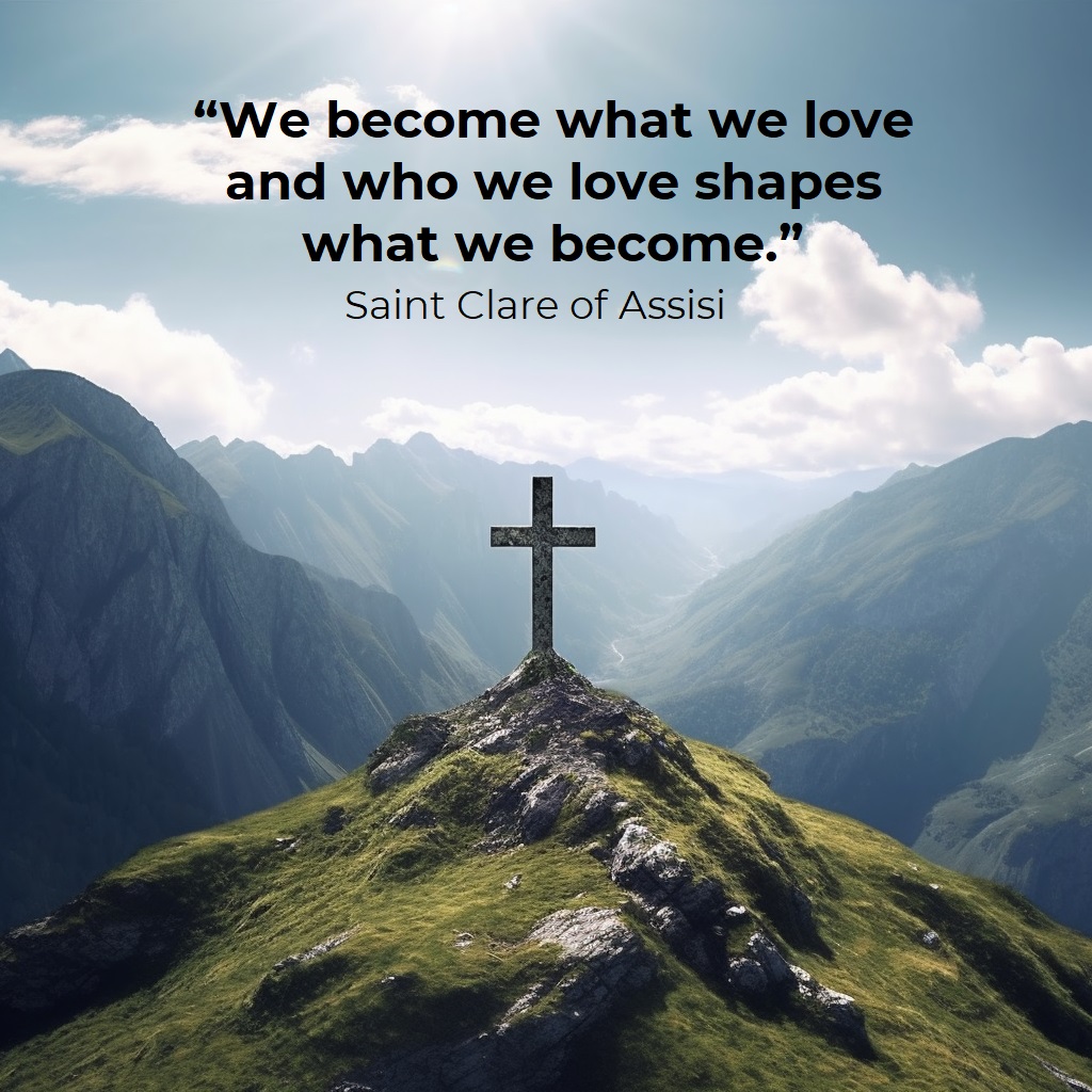timeinprayer's tweet photo. ✨Saint Clare of Assisi reminds us, 'We become what we love and who we love shapes what we become.🌟#SaintClare #AIArtwork #CatholicTwitter #quotesdaily #quotestoliveby https://t.co/AEZr2khlrV