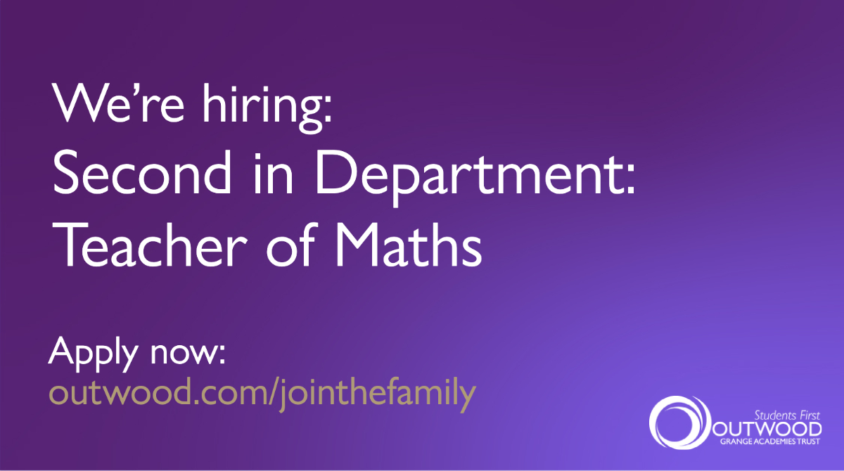 🚨 #JobAlert 🚨

ℹ️ Second in Department - Teacher of Maths
📍@OutwoodAcklam 
 🗓️ 20th June

Apply here:
🖱️ow.ly/R5LC50OHG1L

#OutwoodFamily💜 | #SchoolJobs | #EducationJobs | #OutwoodInfluencer |