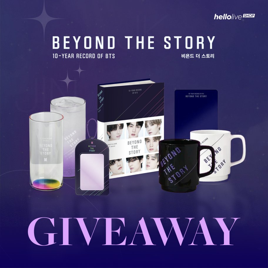 🎉 BTS 10th Anniversary BTS - BEYOND THE STORY GIVEAWAY ✨

📌 Simple Rules:

- Worldwide Giveaway (FREE SHIPPING)
- 5 Winners / Korean version with a random special item
- Like, RT this post, and follow @hellolive_shop
- Tag your friends and comment your BTS bias