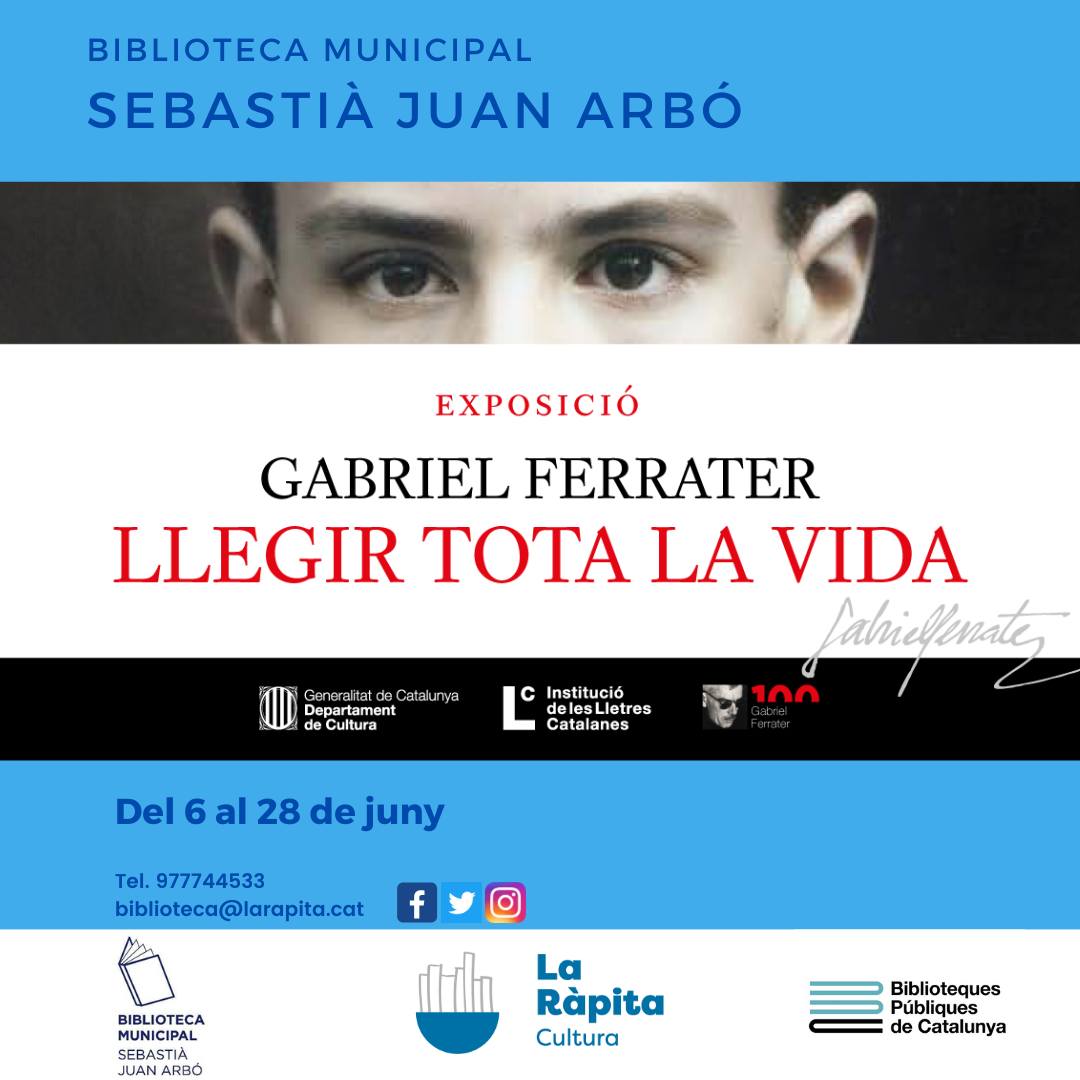 Fins al 26 de juny, la <a href="/BiblioRapita/">Biblioteca La Ràpita</a> acull l'exposició 'Gabriel Ferrater, llegir tota la vida'. Visiteu-la!

#CulturaRàpita23 #LaRàpitaLlegeix 

<a href="/ajlarapita/">Ajuntament de la Ràpita</a> <a href="/Surtdecasa/">Surtdecasa</a> <a href="/MuseuMarEbre/">Museu de la Mar de l'Ebre</a> <a href="/TurismeLaRapita/">Turisme la Ràpita</a> <a href="/lletres/">Lletres catalanes</a> <a href="/AnyFerrater/">AnyFerrater</a>