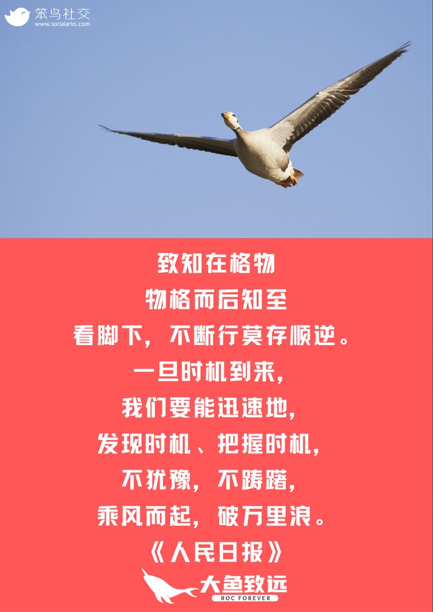 Socialarks_com's tweet photo. 🌟致知在格物
物格而后知至
看脚下，不断行莫存顺逆。
一旦时机到来，
我们要能迅速地，
发现时机，把握时机，
不犹豫，不踌躇，
乘风而起，破万里浪 https://t.co/HV2Bwf1lKp