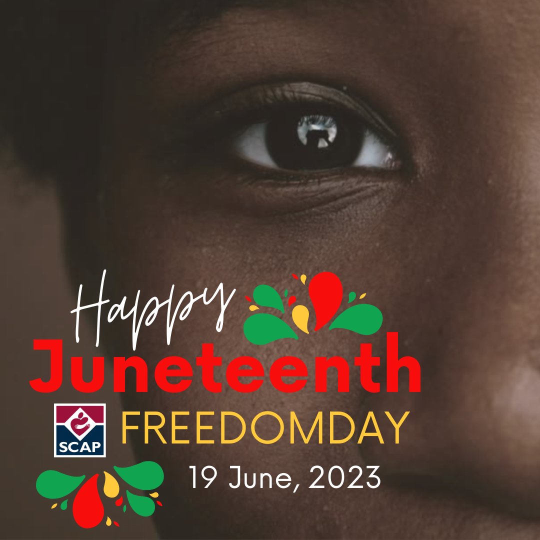 SCAPNY's tweet image. Juneteenth commemorates African American freedom. It's a day for celebration, reflection, rejoicing, self-assessment, and self-improvement. In observance of the #Juneteenth holiday, SCAP is closed today, Monday June 19th.
