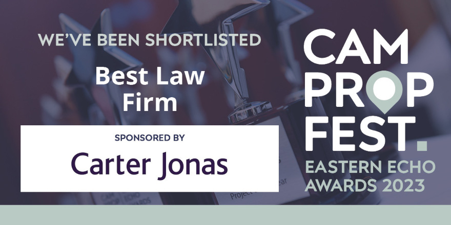 Next week we’ll be attending the <a href="/EasternEcho/">Eastern Echo</a> + #CamPropFest awards on 28 June. 

We’ve been shortlisted for ‘Best Law Firm’ in recognition of our team’s work in the built environment, real estate and construction sectors. 

ow.ly/6SoP50OHAfv
