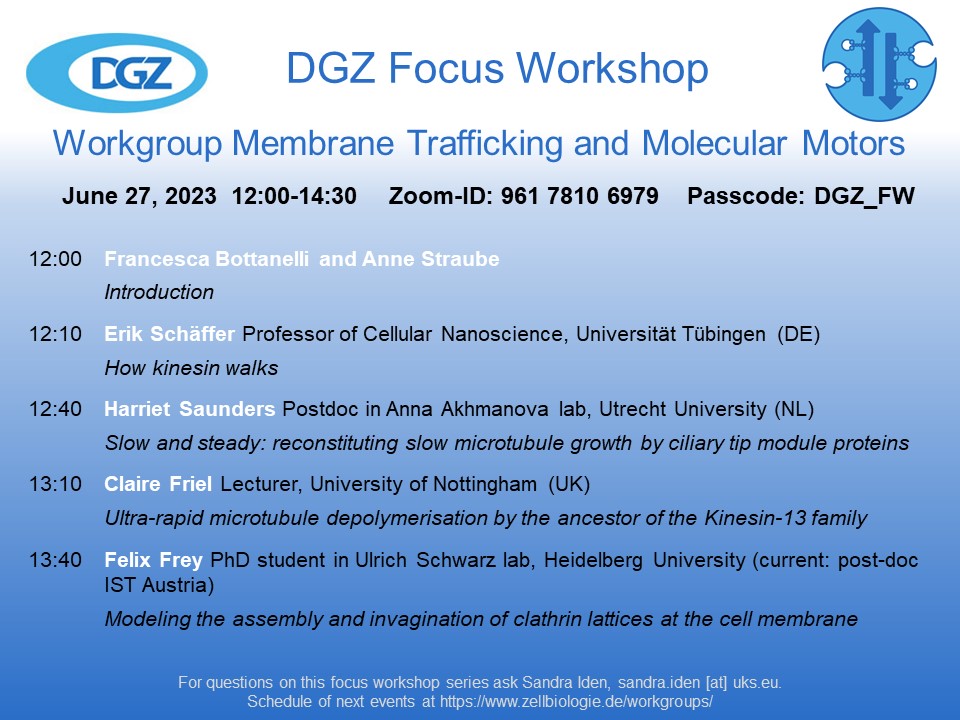 DGZ, @DGZ.bsky.social (@dgz_info) on Twitter photo <a href="/Fran_Bottanelli/">Francesca Bottanelli</a> and <a href="/AnneStraube/">Anne Straube (annestraube.bsky.social)</a> assembled the program for the 2nd #DGZ Focus Workshop on #MembraneTrafficking & #MolecularMotors, featuring Erik Schaeffer @schaeffer_lab, Harriet Saunders (Akhmanova lab), Claire Friel <a href="/FrielLab/">Friel Lab</a>, & Felix Frey <a href="/sciFelixFrey/">Felix Frey</a>. Join us next week! ⬇️ <a href="/Fran_Bottanelli/">Francesca Bottanelli</a> and <a href="/AnneStraube/">Anne Straube (annestraube.bsky.social)</a> assembled the program for the 2nd #DGZ Focus Workshop on #MembraneTrafficking & #MolecularMotors, featuring Erik Schaeffer @schaeffer_lab, Harriet Saunders (Akhmanova lab), Claire Friel <a href="/FrielLab/">Friel Lab</a>, & Felix Frey <a href="/sciFelixFrey/">Felix Frey</a>. Join us next week! ⬇️