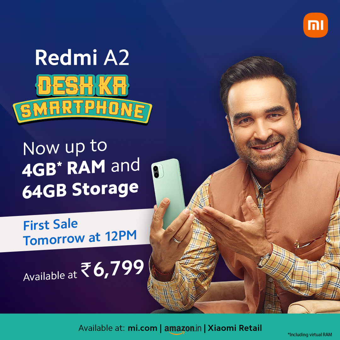 Get your hands on #DeshKaSmartphone with up to 4GB* RAM and 64GB storage tomorrow at 12PM.

Set your reminders for #RedmiA2 2GB + 64GB first sale!