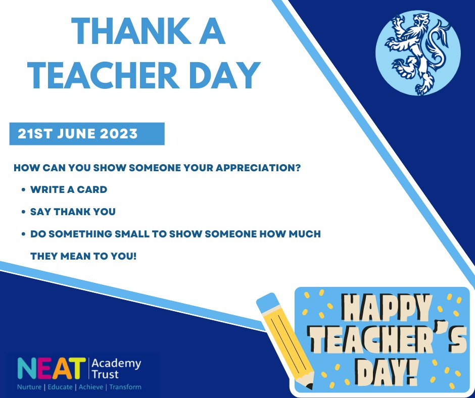 SchoolBenfield's tweet photo. On Wednesday it is #ThankATeacherDay- our teachers do so much for the pupils and wider community so why not send a FREE card via the Thank a Teacher Day organisation here:  https://t.co/7LC14E2tNK
@UKThankATeacher 
@NEATschools https://t.co/ti9JsjPfzs