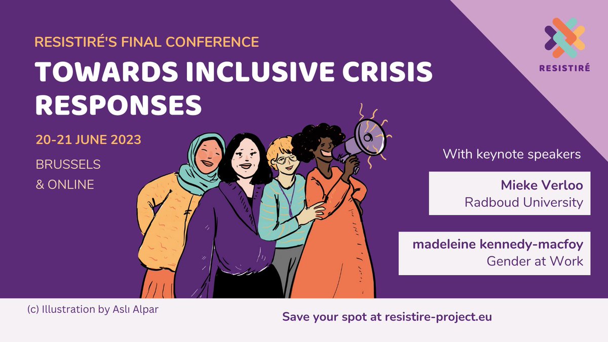 📢 Our Final Conference starts tomorrow!

Join us online to reflect on the impact of #covid19 policies on #inequalities, with panels on:

✅#genderbasedviolence
✅#healthcare
✅#digitalisation
✅policy support towards #inclusive crisis responses

👉 resistire-project.eu/resistire-fina…
