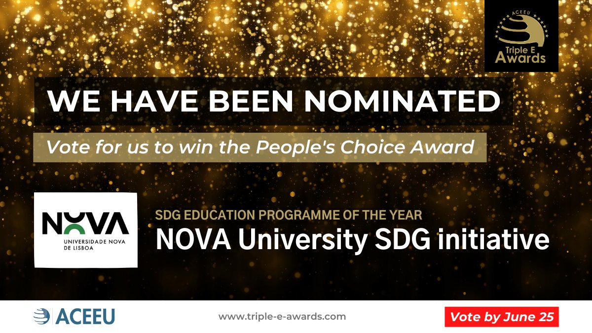 A university committed to creating value for society - NOVA is a finalist in the SDG Education Programme of the Year category of the 2023 edition of the Triple-E Awards! Vote for NOVA! Find out how: bit.ly/voteforNOVA #ACEEU_Awards #2023Entry685