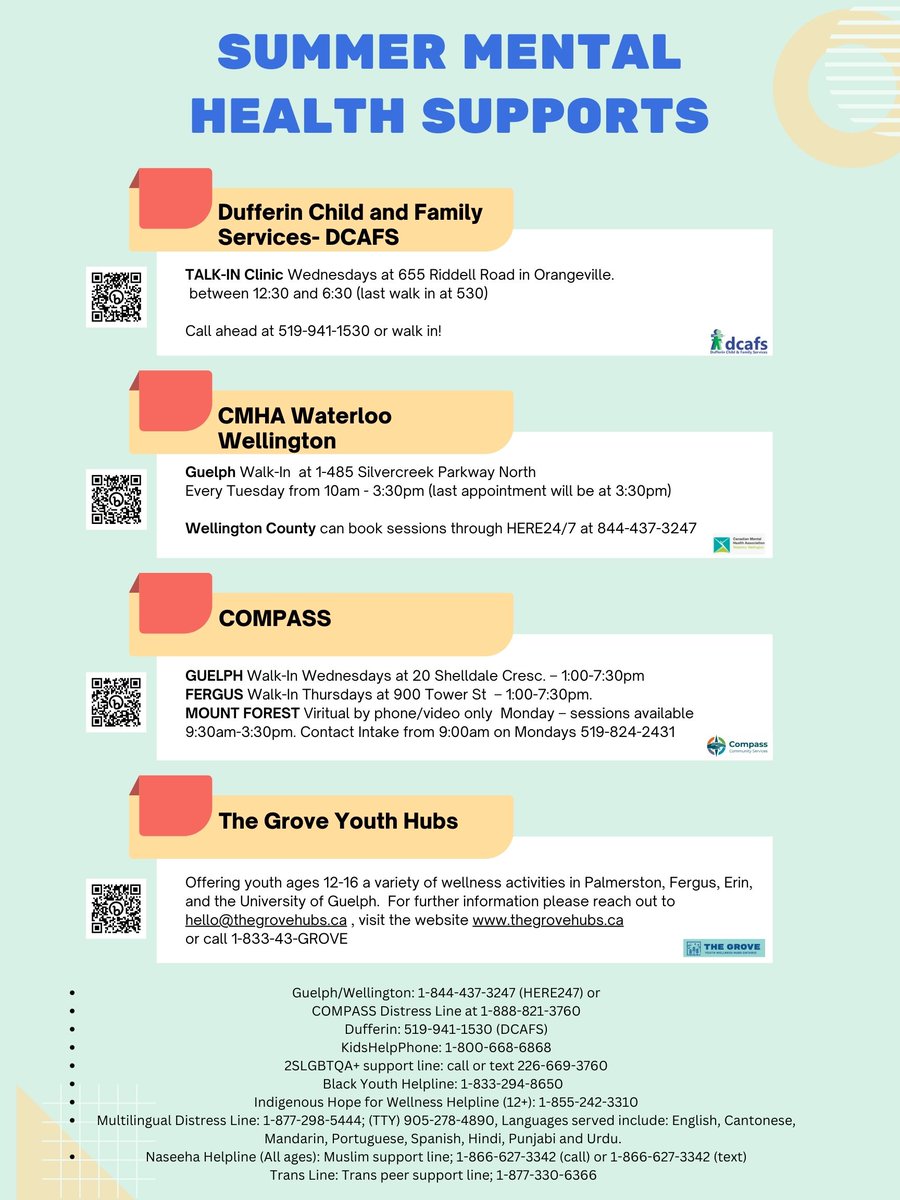 As the school year ends, don’t forget that many mental health supports are available to students over the summer months.  See below for a list of supports or the board website: ow.ly/Xgy750ORE3V #MHUG