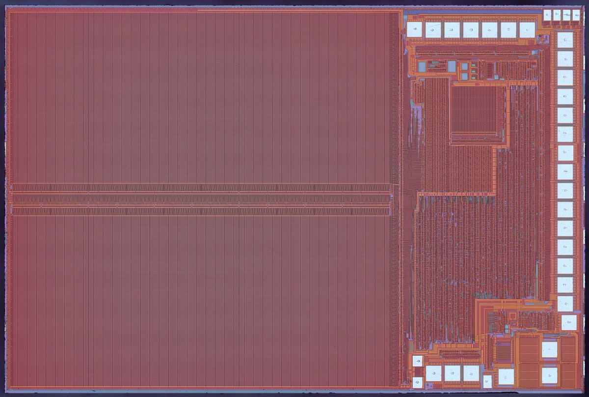 TICS (@tics_game) on Twitter photo Nyquest NY5C265C 4-bit Sound Processor MCU
This IC features a single metal layer, despite the fact that it's from 2018, and contains a 4-bit RISC MCU.
High res: ic.onidev.fr/map/NY5C265C.h…
Thanks to <a href="/Siliconinsid/">Siliconinsider</a> for the dies! Nyquest NY5C265C 4-bit Sound Processor MCU
This IC features a single metal layer, despite the fact that it's from 2018, and contains a 4-bit RISC MCU.
High res: ic.onidev.fr/map/NY5C265C.h…
Thanks to <a href="/Siliconinsid/">Siliconinsider</a> for the dies!