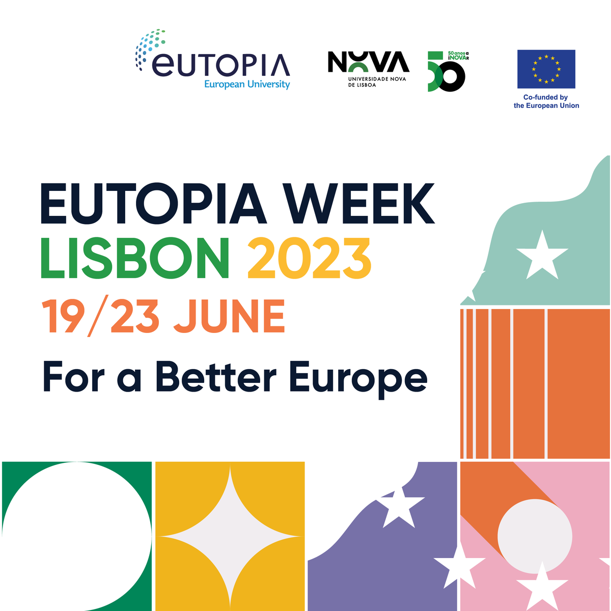 The #EUTOPIAWeek starts today at <a href="/NOVAunl/">NOVA</a> in Lisbon: 10 European universities, a week of debate around "A Better Europe", a shared vision to build the university of the future.

#ForABetterEurope #EuropeanUniversity
<a href="/EutopiaUni/">EUTOPIA</a>