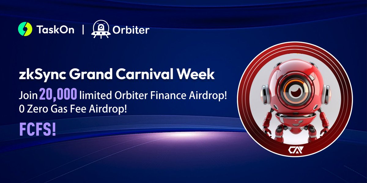 Orbiter Finance 🛸 (@orbiter_finance) on Twitter photo 🛸 Get ready for Round 6 of #zkSync Grand Carnival Week with <a href="/Orbiter_Finance/">Orbiter Finance 🛸</a> on #TaskOn! 🚀
Join us for daily rewards, insights, and opportunities to win your free #CAPs! 🎁
👉 Start here: taskon.xyz/campaign/detai…
#zkSyncEra #NFT 🛸 Get ready for Round 6 of #zkSync Grand Carnival Week with <a href="/Orbiter_Finance/">Orbiter Finance 🛸</a> on #TaskOn! 🚀
Join us for daily rewards, insights, and opportunities to win your free #CAPs! 🎁
👉 Start here: taskon.xyz/campaign/detai…
#zkSyncEra #NFT