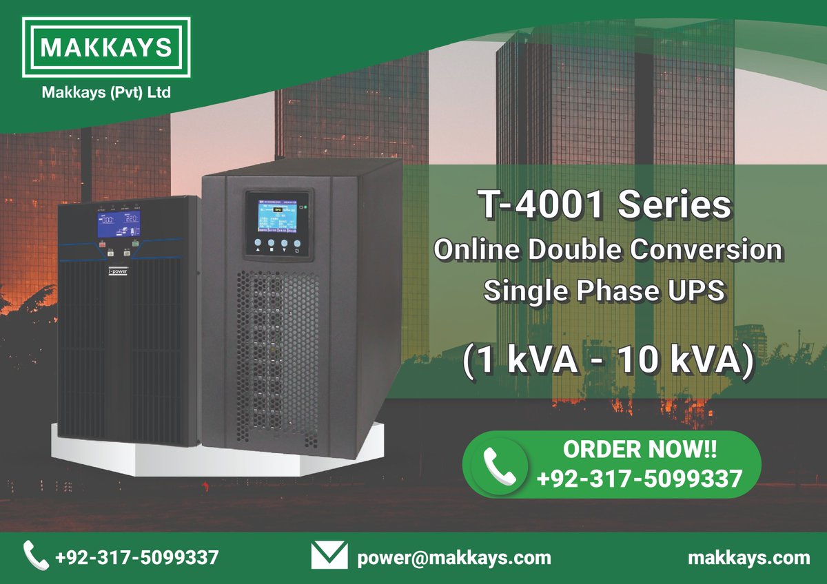 The i-power T-4001 series is a true online double-conversion #UPS that can provide your critical equipment with reliable and stable sine wave power. 
#electricalequipment #powersupplies #technicalservices #powersolutions #electricservices #mechanicalservices #equipment #makkays