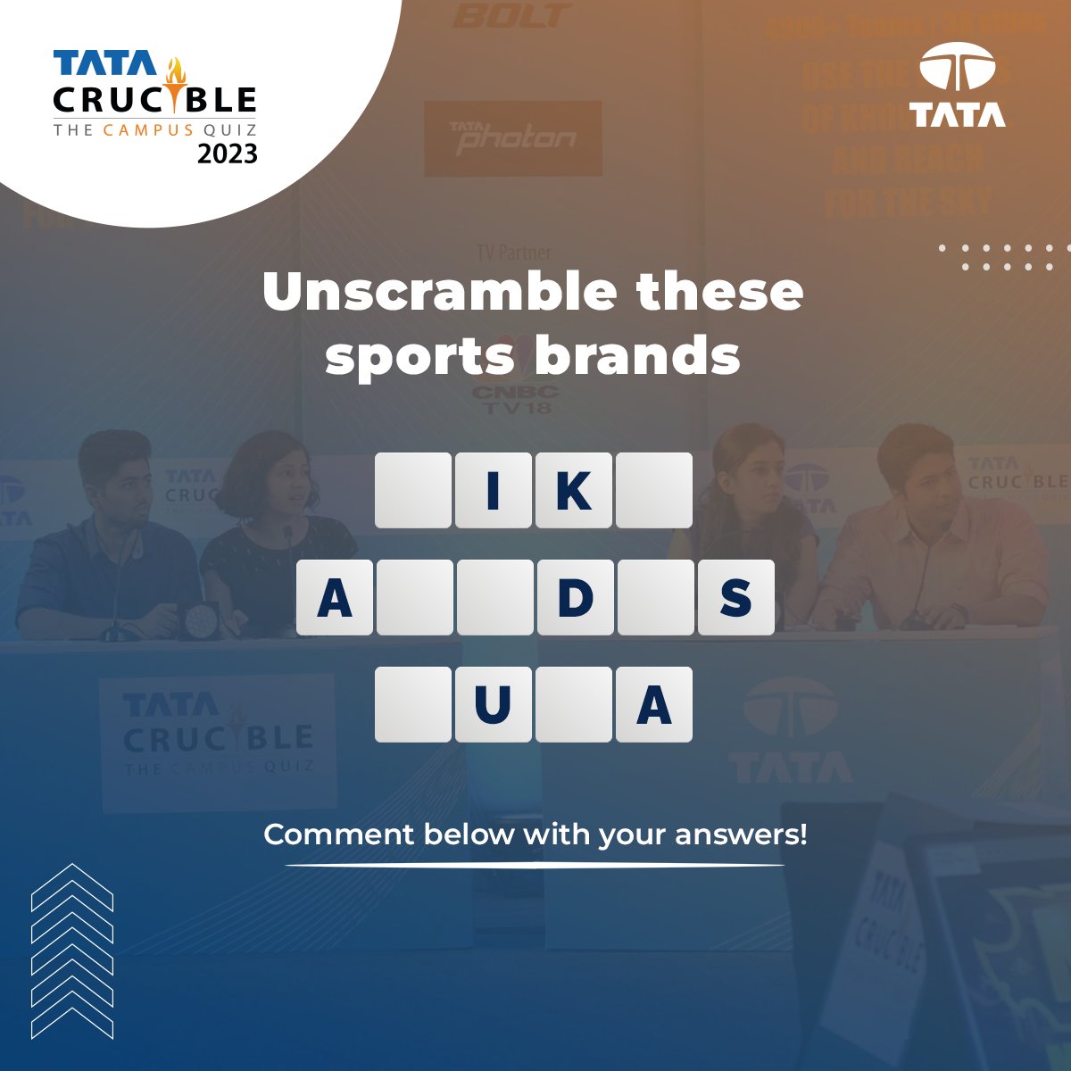 Tata_Crucible's tweet photo. Can you crack the code? 🏆 Unscramble these sports brands and test your knowledge!

Share your answers and TAG your friends who are sports enthusiasts. 👇

#TataCrucible #Unscramble #KnowledgeChallenge #CuriousMinds https://t.co/yxaHg2Bhsc