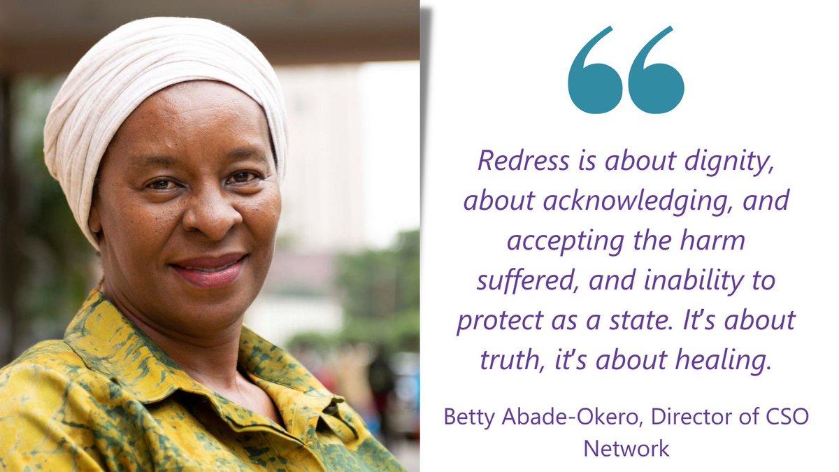 'Redress is about dignity, about acknowledging and accepting the harm suffered and inability to protect as a state.its about truth,it's about healing'

Betty Abade-okero..

#Reparations
#KenyaReparations #Cocreation
#CRSV #SurvivorCentric