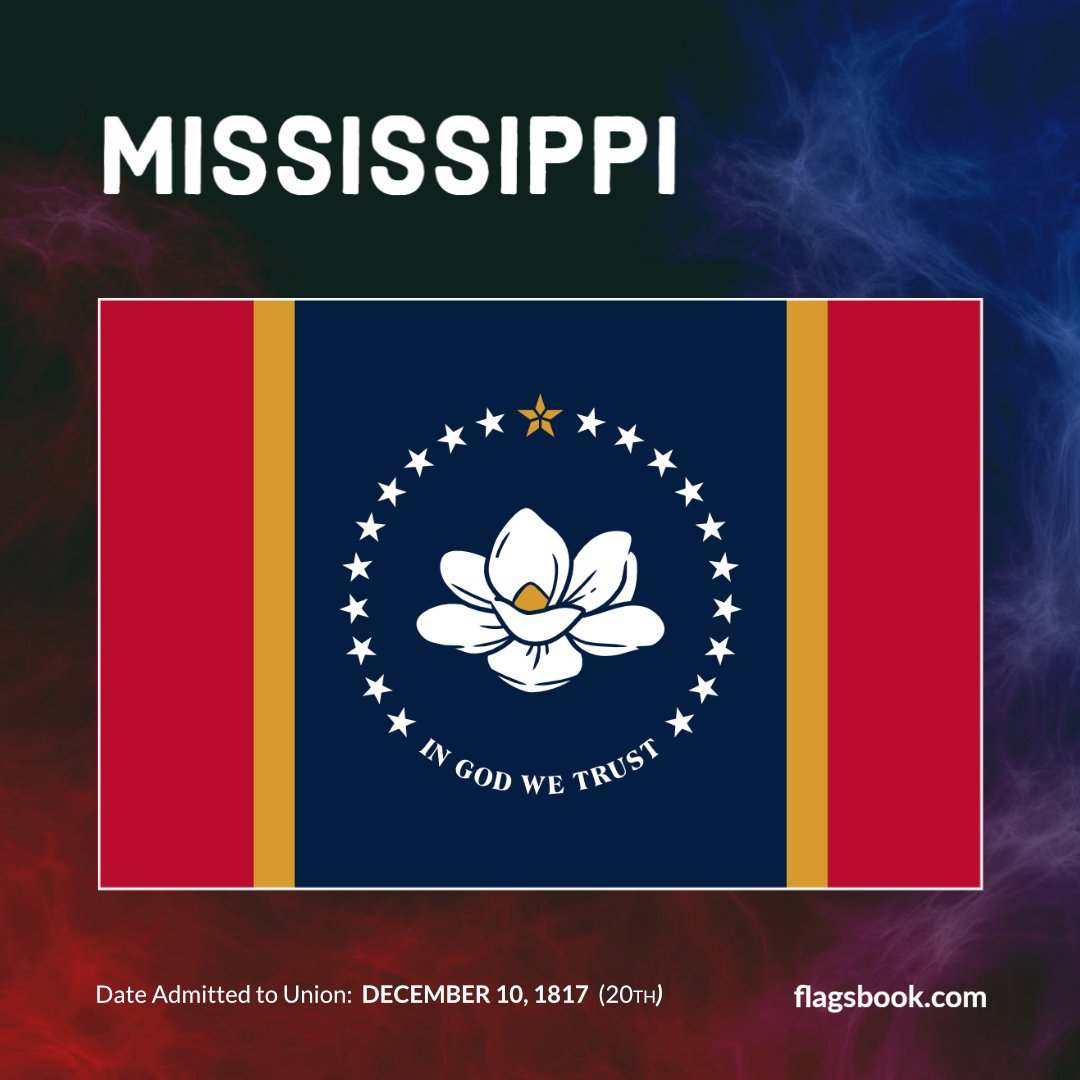 State flag of Mississippi
The Magnolia State

#Mississippi #usaflags #usflags #fiftystates #fiftystatesflags #50states #flagsbook #flagoftheday #dailyflag #todaysflag #flag #flags #learnflags #20thstate #Mi #Miss #Jackson #MagnoliaState #HospitalityState #gulfport #Biloxi #Tupelo