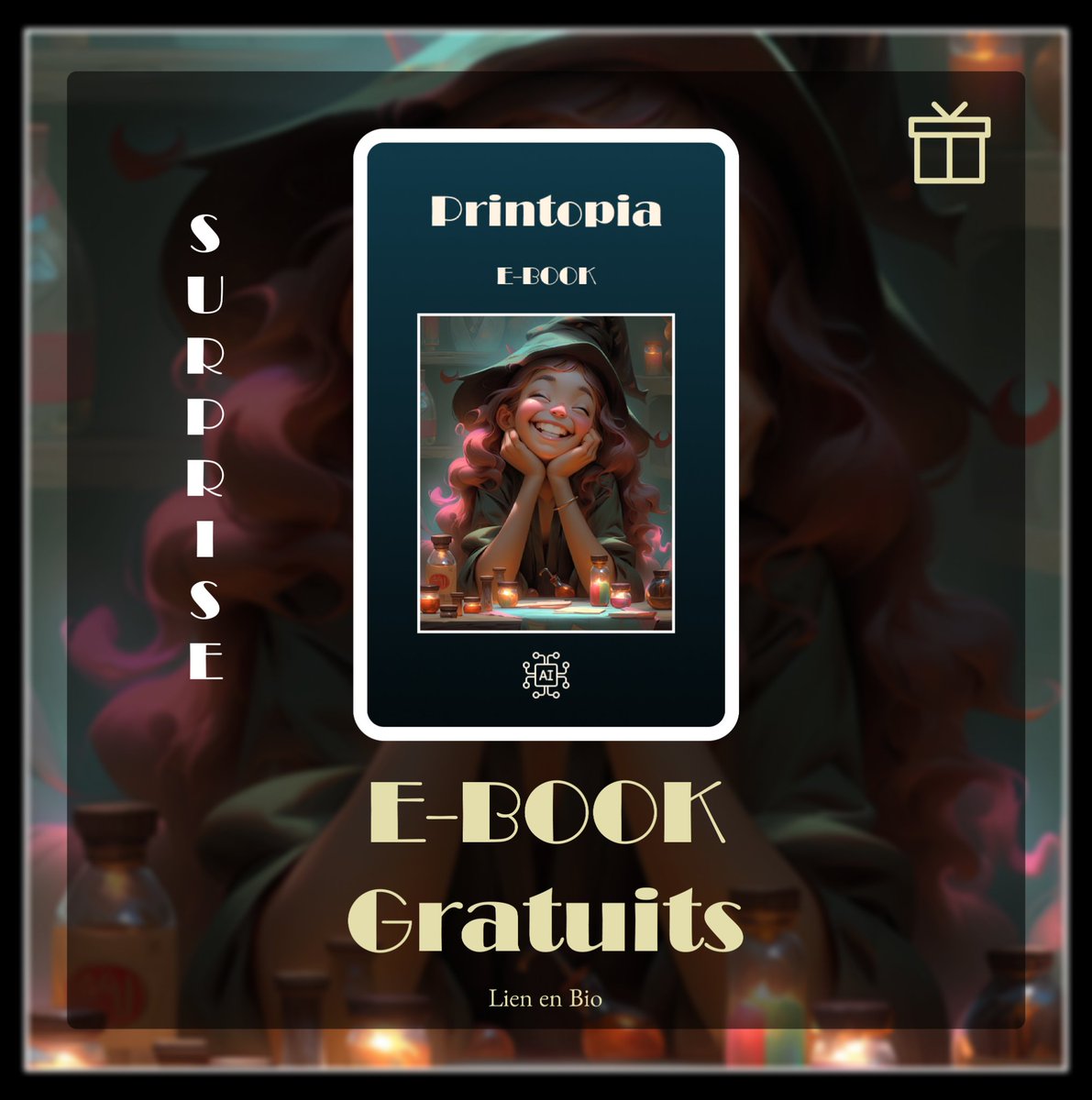printopiashop's tweet photo. 📚💡 Grande nouvelle, notre e-book est désormais disponible ! Préparez-vous à plonger dans le monde fascinant de l'IA et de la création artistique. 🎨🚀 https://t.co/cNpQOkHQRm