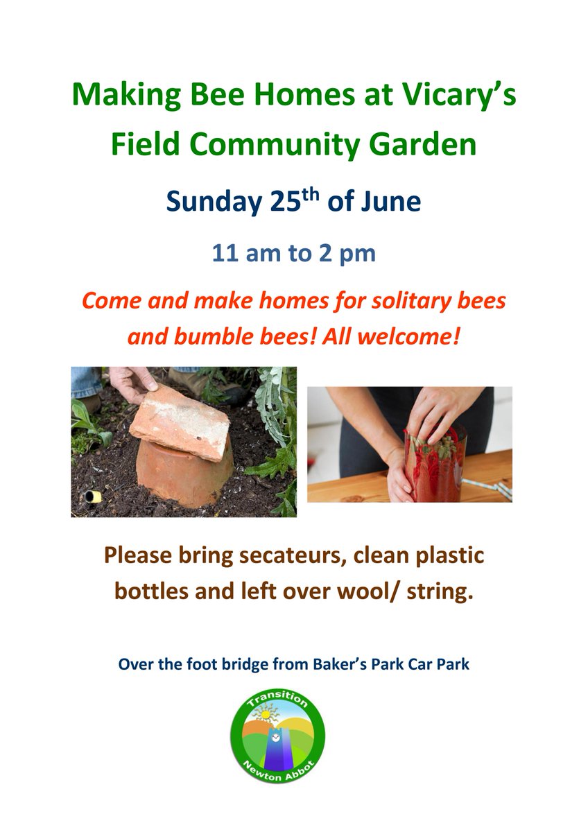 Fancy making bee homes 🙂 then come along to Vicary's Field Allotments on the 25th June 🐝 #beehomes #newtonabbot