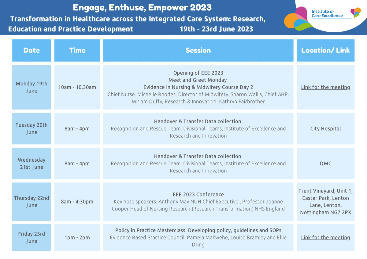 IT'S HERE! This year's Engage, Enthuse, Empower week is now officially underway! We have a weeks worth of exciting Research & innovation activities that are available for all @TeamNUH colleagues! Find details of what is on offer to you every day this week below: #NUHEEE2023