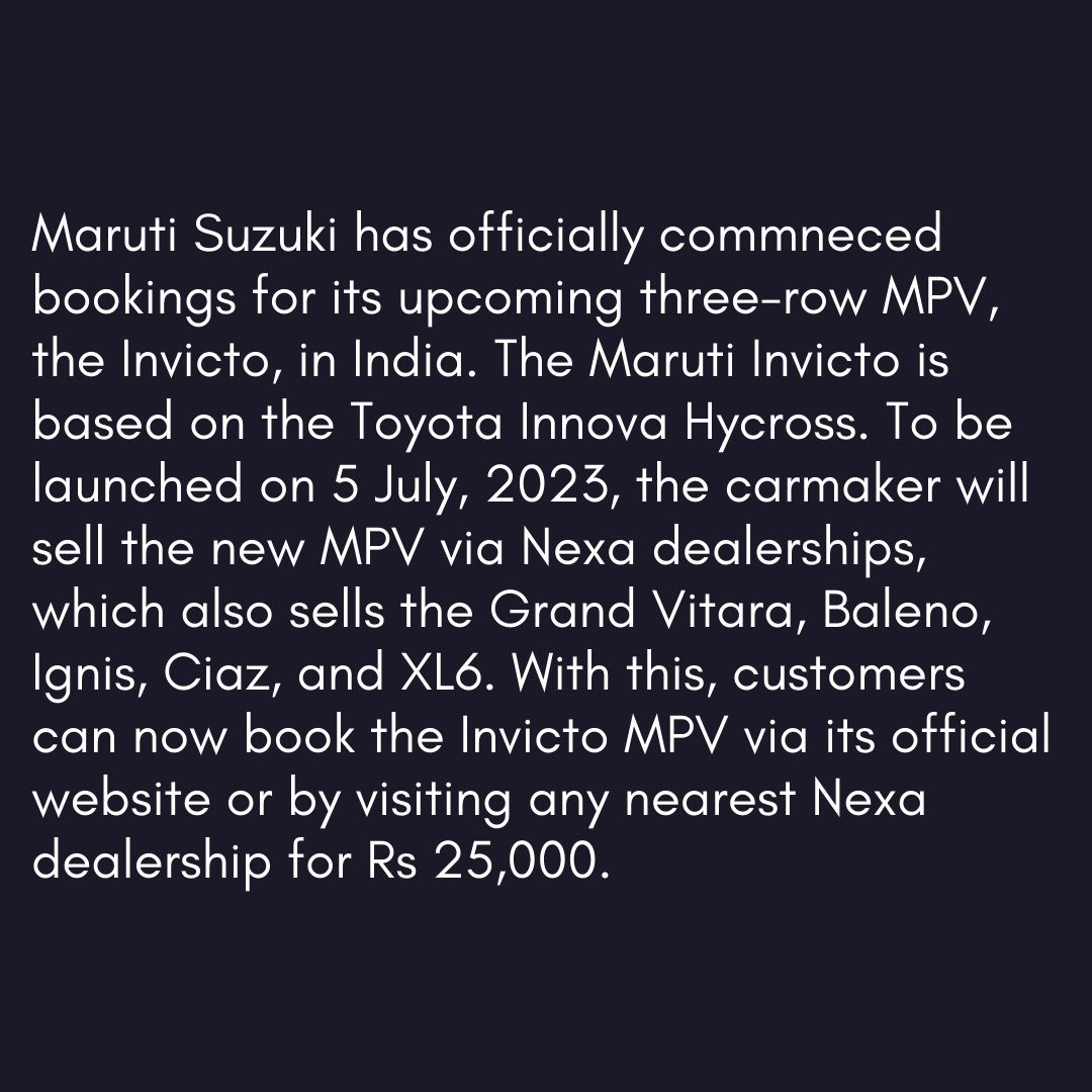 odmag's tweet image. #OverdriveNews New Maruti Suzuki Invicto official bookings open in India; launch on 5 July.