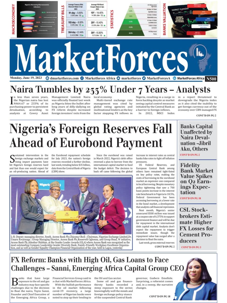 June 19th #Frontcover from MarketForces Africa

#News #FinancialNews #BusinessNews #Economy @cenbank #Naira #eurobond