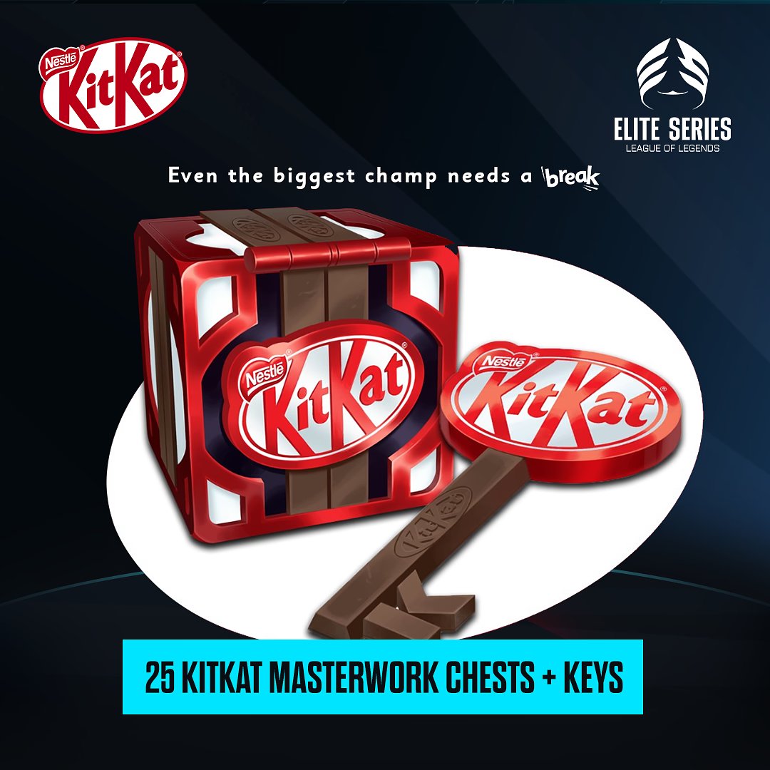 A #KitKat Masterwork chests giveaway for the biggest #ESLOL champs! 

How to join:

Like &amp; Retweet this tweet
Follow <a href="/EliteSeriesLOL/">Orange Elite Series: League of Legends</a> &amp; @KitKatNL on Twitter
Follow <a href="/EliteSeriesLOL/">Orange Elite Series: League of Legends</a> on TikTok &amp; Instagram for an extra entry

*Can only enter if you are 18+ and a Benelux resident