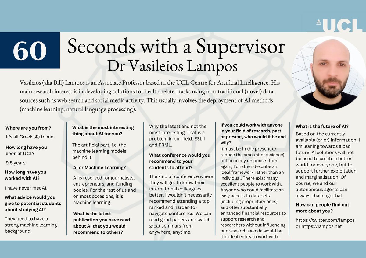 FAICDT1's tweet photo. Check out our latest 60 Seconds with a Supervisor featuring @lampos
#ai #machinelearning #phdlife #supervisors #loveucl #uclcs https://t.co/ElRnfj0VA3