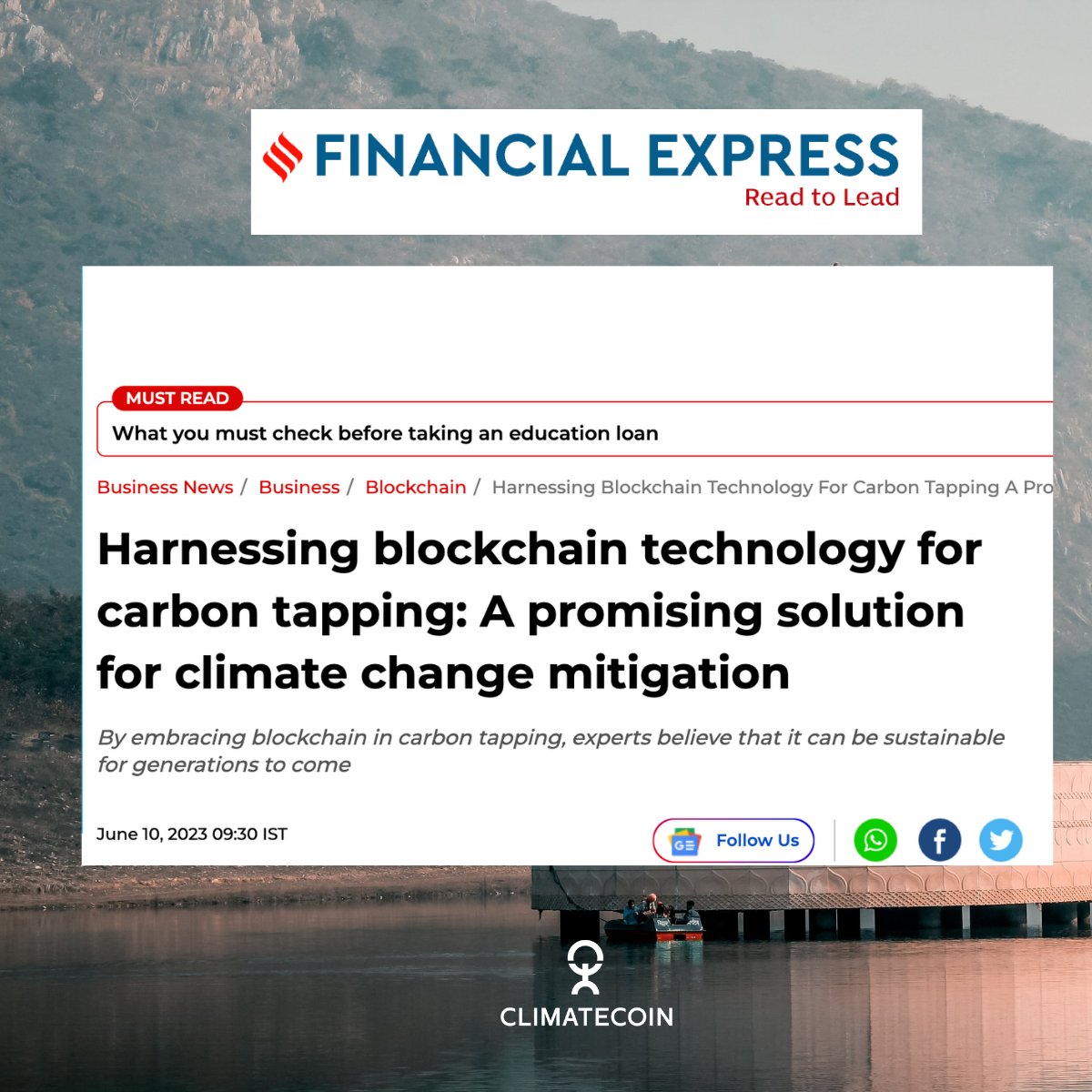 Climatecoin's tweet photo. 🔗 GM ! We're delighted to start the week with a big smile 😃 #ClimateCoin is featured in Financial Express (India)

We couldn't be happier to see our efforts recognized globally! 🌎

https://t.co/mgVJC9wMyG https://t.co/Yb50AVnLsd