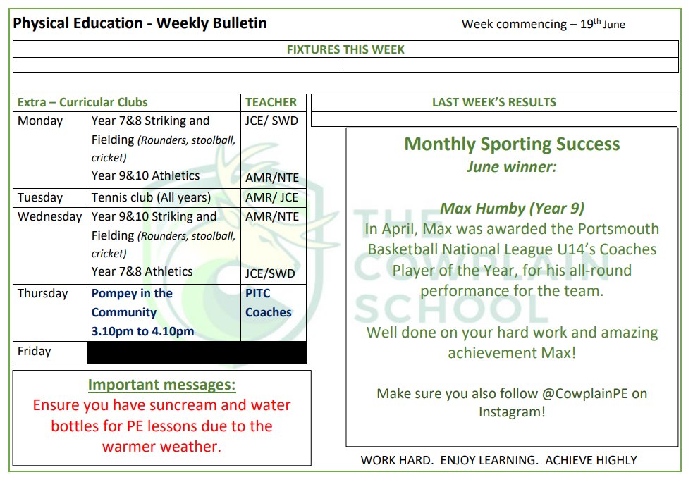 Our PE weekly bulletin - Monday 19th June 2023.