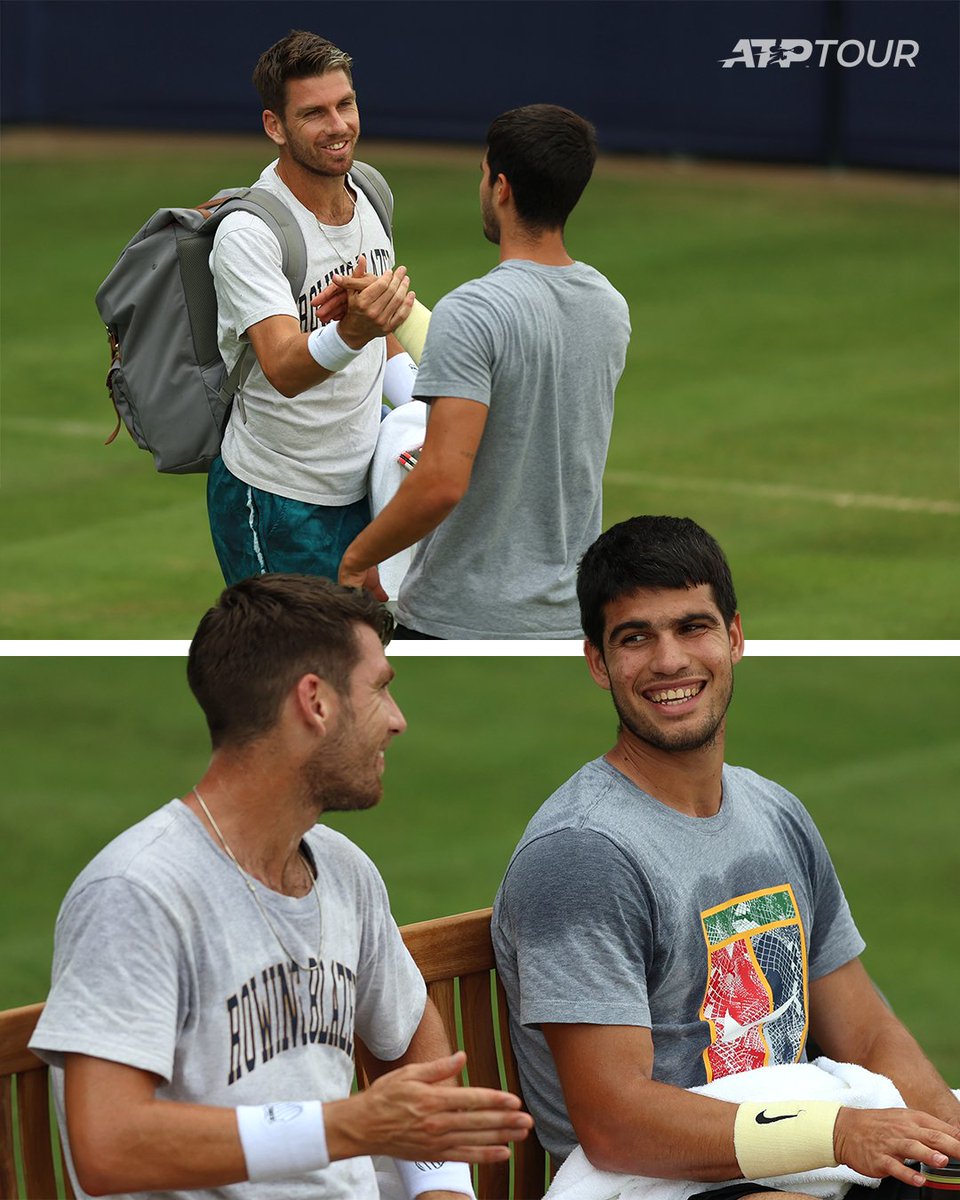 Ready for London 🤝🌱

@cam_norrie 🤗 @carlosalcaraz

@QueenTennis | #cinchChampionships