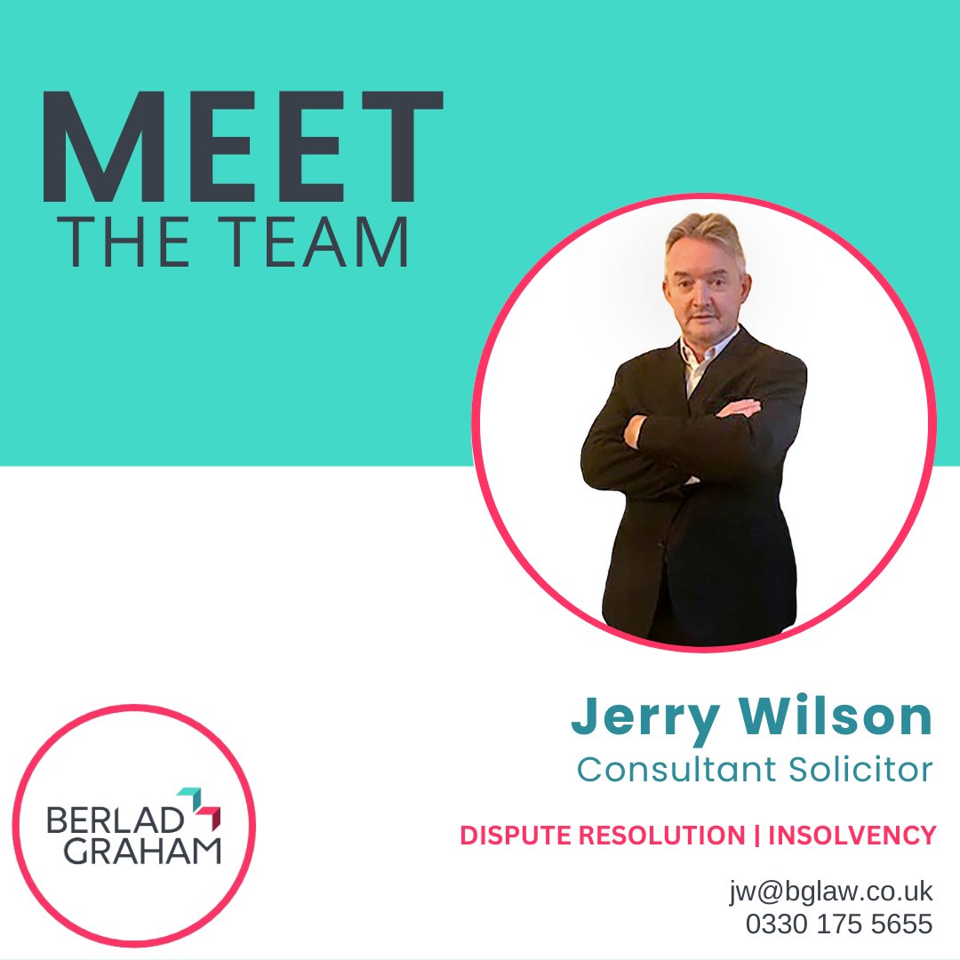 MEET THE TEAM MONDAY.

Meet Jerry Wilson, Consultant Solicitor at Berlad Graham.

Visit our website to to learn more about Jerry and how to get in touch with your legal matter: bglaw.co.uk/jerry-wilson/

#BerladGrahamSolicitors #disputeresolution #litigation #insolvency #solicitor