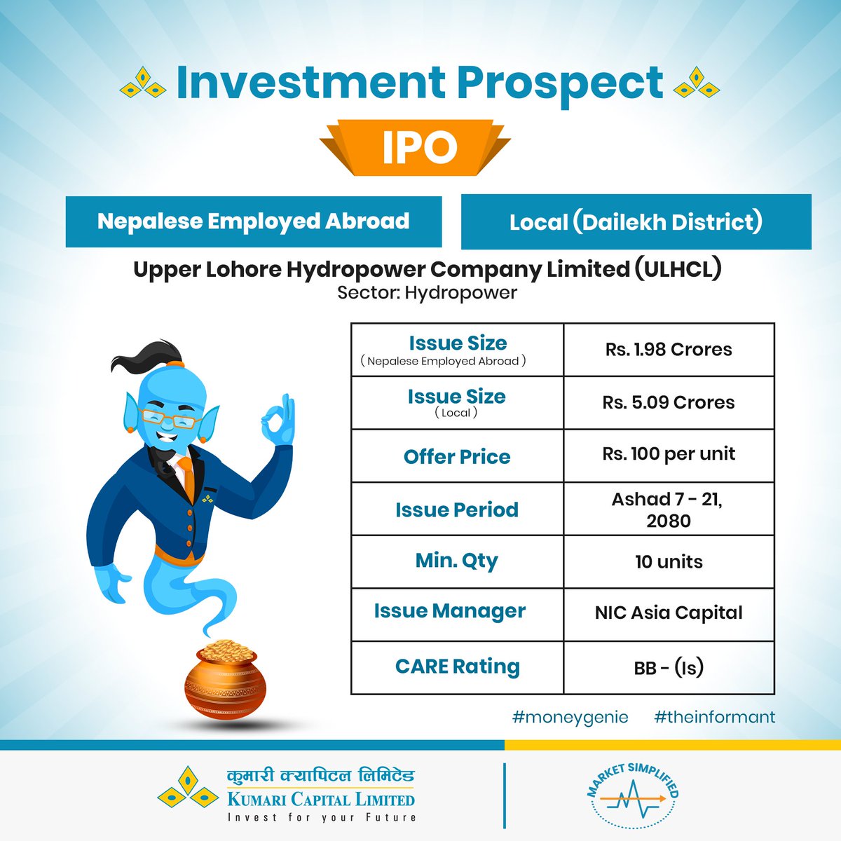 Investment Prospect: Local 7 Nepalese Employed Abroad IPO Alert!!!

IPO of Upper Lohore Hydropower Company Limited has been opened to local people of Dailekh district and Nepalese people employed abroad with secured work authorization from the Ministry of Labour from todday.
