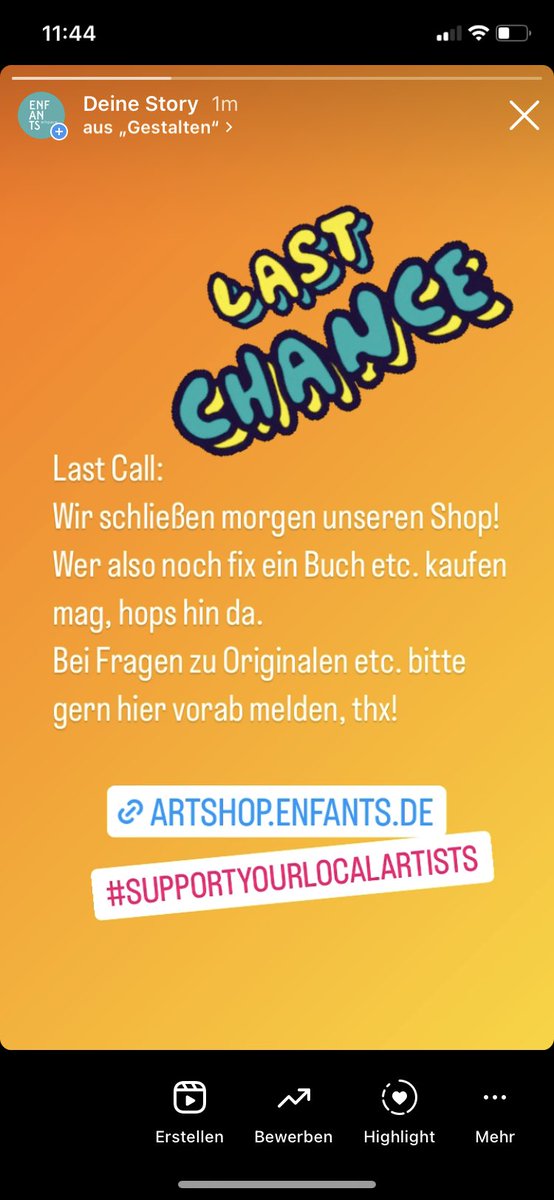 hey peeps,
morgen schließen wir unseren shop. 
last chance today

artshop.enfants.de