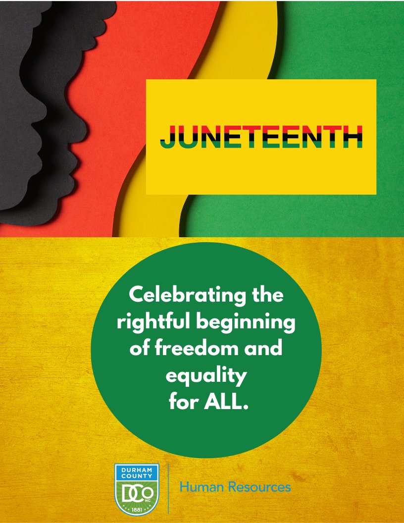 Change sometimes seems to not come fast enough. Juneteenth is a reminder of how far we've come.
<a href="/durhamcounty/">Durham County, NC</a>
<a href="/dcodss/">Durham County DSS</a>
<a href="/durhamhealthnc/">Durham County Department of Public Health (DCoDPH)</a>
<a href="/durhamcountylib/">Durham County Library</a>
<a href="/EMSdurham/">Durham EMS</a>
<a href="/durhamtech/">Durham Tech</a>