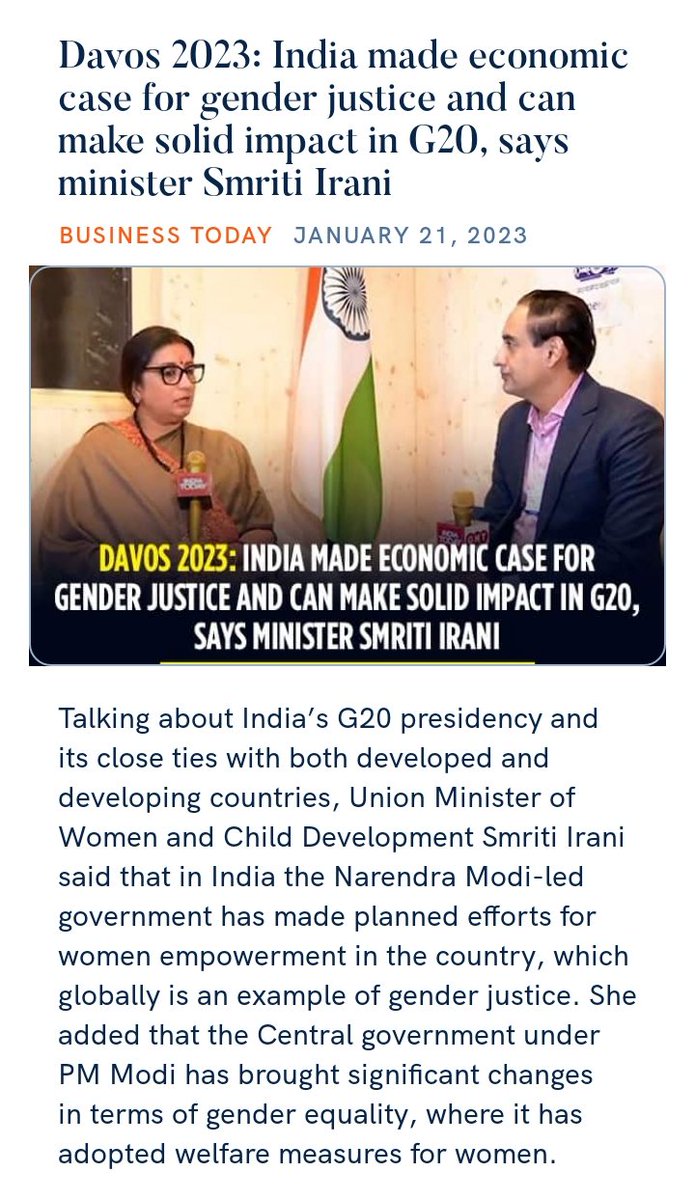 Davos 2023: India made economic case for gender justice and can make solid impact in G20, says minister Smriti Irani
https://t.co/rY1I0uWeBB

via NaMo App https://t.co/JmDUKRqorM