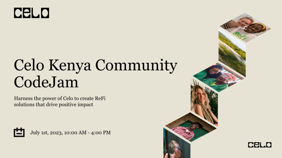 CeloKenya's tweet photo. Calling all #Celorians, #Developers and #blockchain enthusiasts! Join us for the Celo Kenya Community CodeJam 2.0 on July 1st! Dive into the exciting world of #ReFi on @CeloOrg, learn, collaborate, and build innovative solutions.

#CeloAfricaDao
Register: https://t.co/eJKG5clDmU https://t.co/aznW0G9Xzq